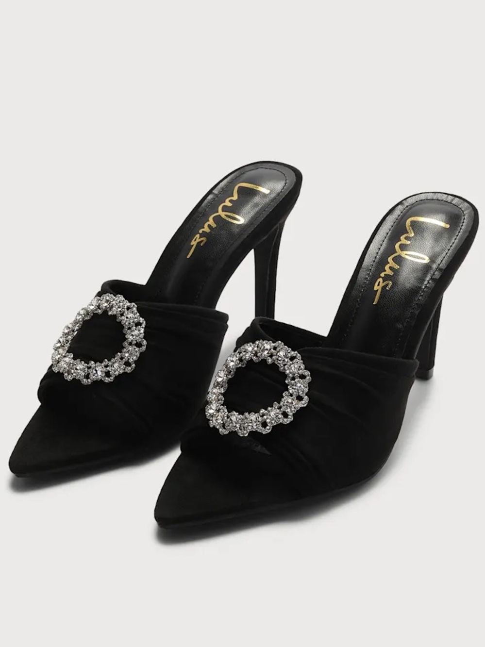EUC Ceciley Black Suede Rhinestone Pointed-Toe High Heel Sandals 8